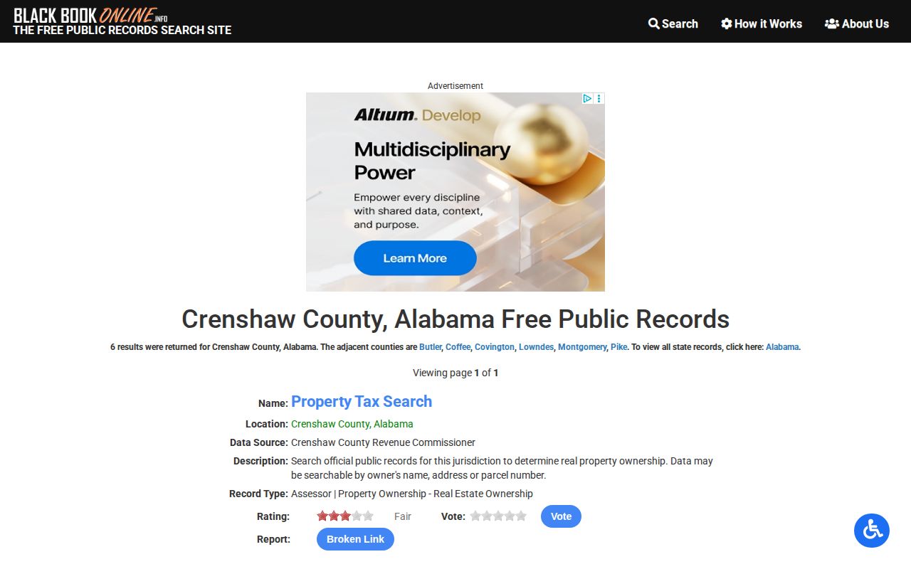 Unofficial Black Book Online public-record links for Crenshaw County