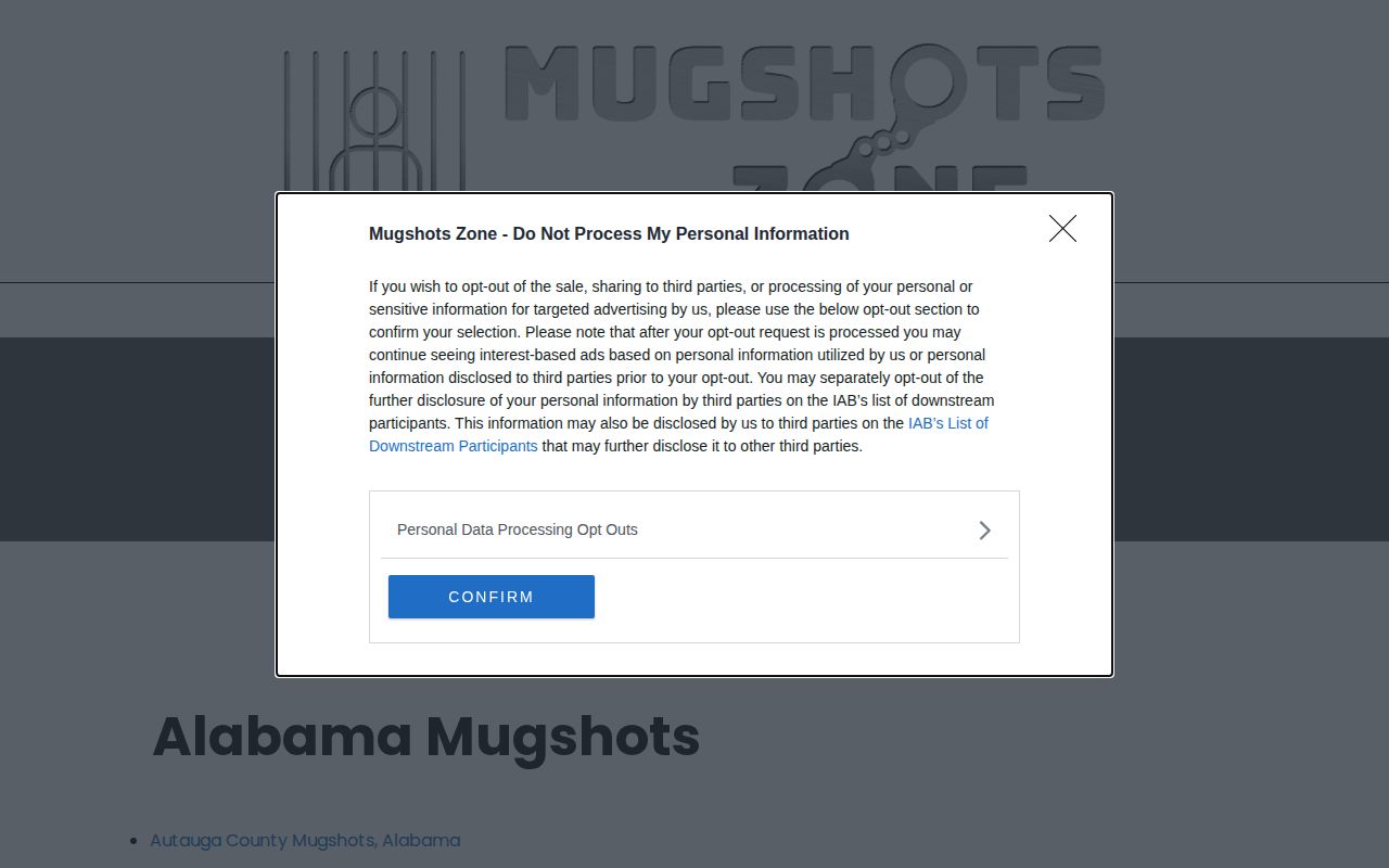 Mugshots.zone Crenshaw candidate address redirected to a general home page