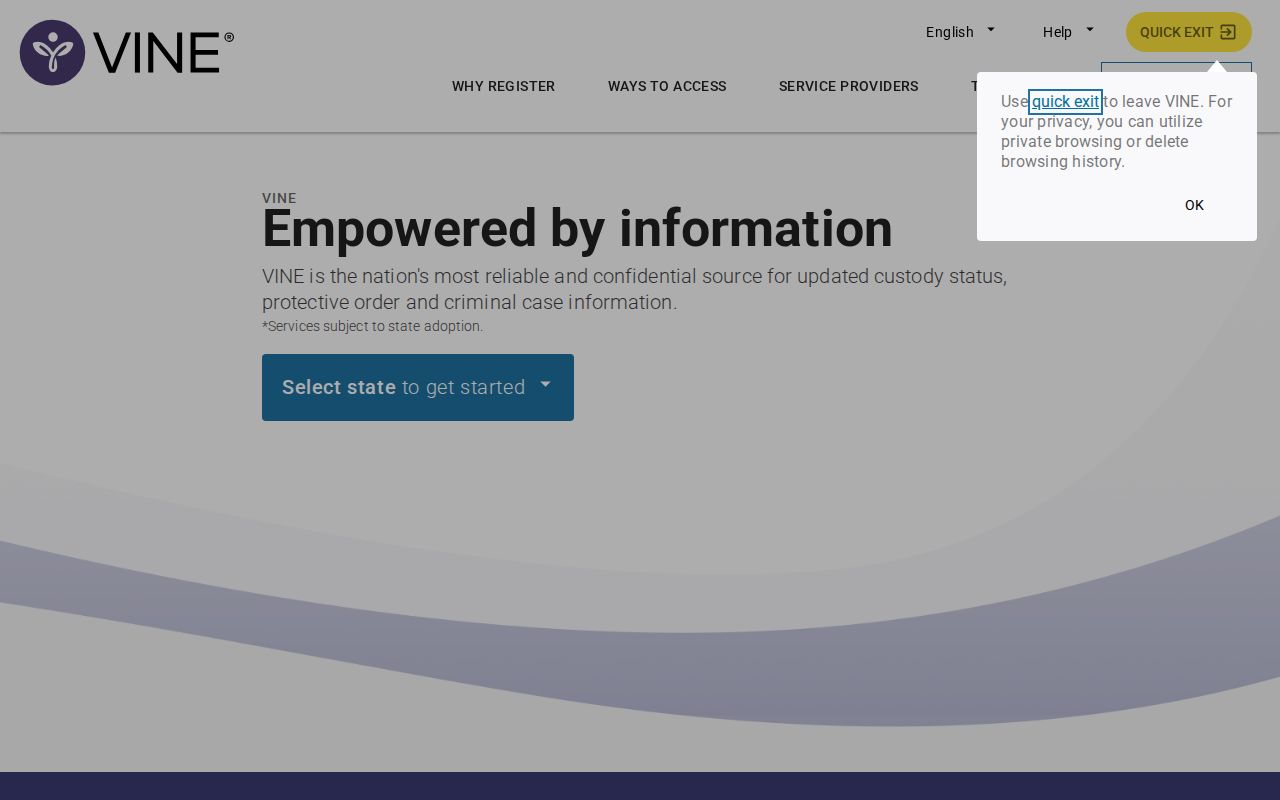 VINELink state selection and person search interface